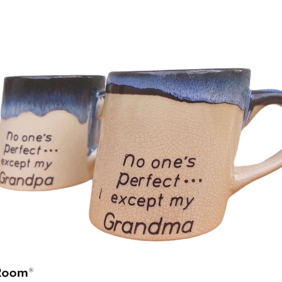 Vintage Slanted Crooked Coffee Mugs Grandma Grandpa - Picture 2 of 7